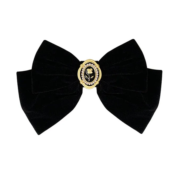 Elegant Black Velvet Hair Bow SpreePicky