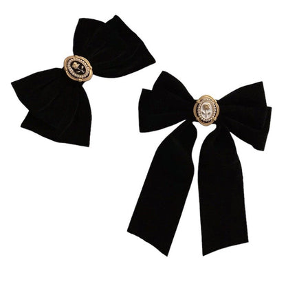 Elegant Black Velvet Hair Bow SpreePicky