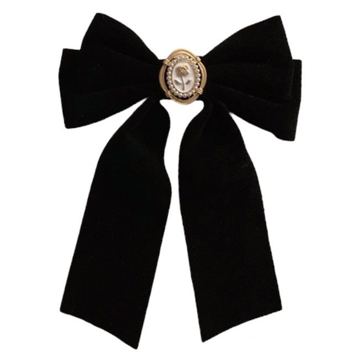 Elegant Black Velvet Hair Bow SpreePicky