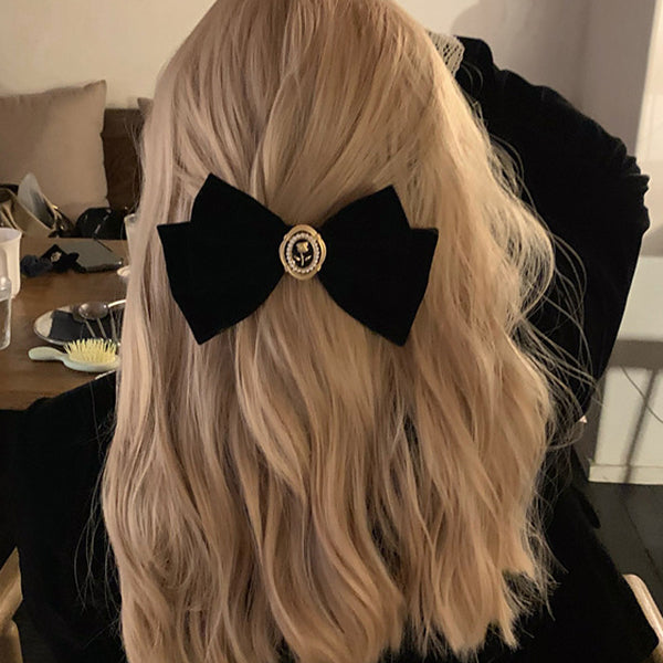 Elegant Black Velvet Hair Bow SpreePicky