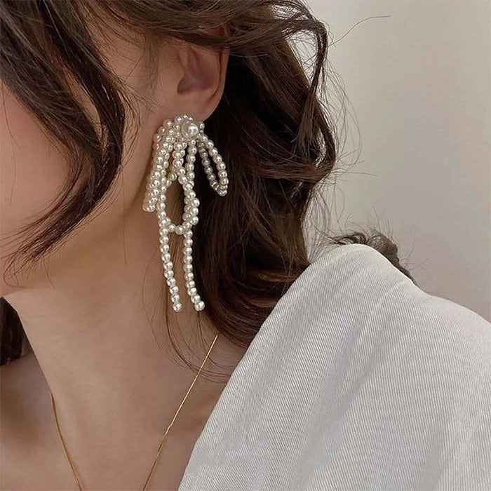 Bow Pearl Tassel Earrings SpreePicky