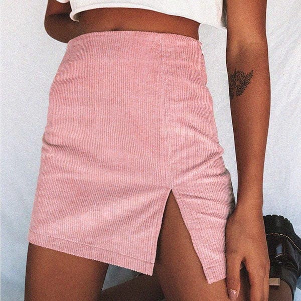 Cord Short Skirt - Skirt