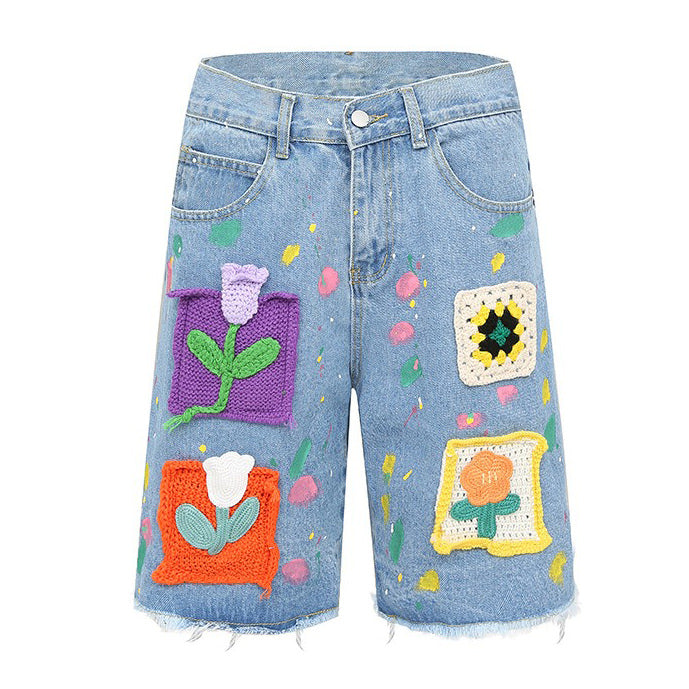 Cartoon Flower Denim Shorts Boogzel Clothing