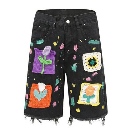 Cartoon Flower Denim Shorts Boogzel Clothing