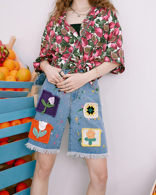 Cartoon Flower Denim Shorts Boogzel Clothing