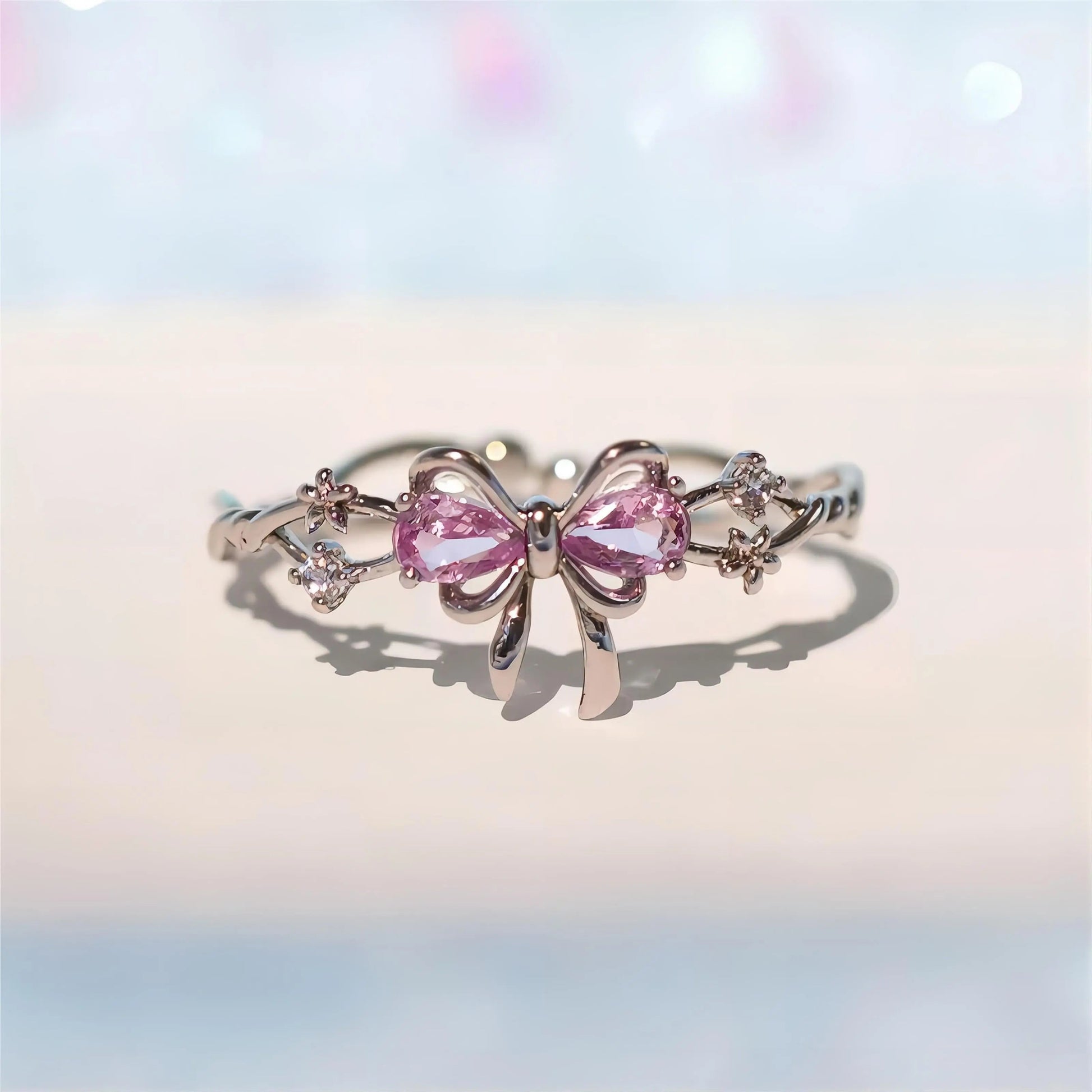 Kawaii Aesthetic Y2K Cute Fairy Chic Adjustable Crystal Floral Bowknot Ribbon Ring MK Kawaii Store