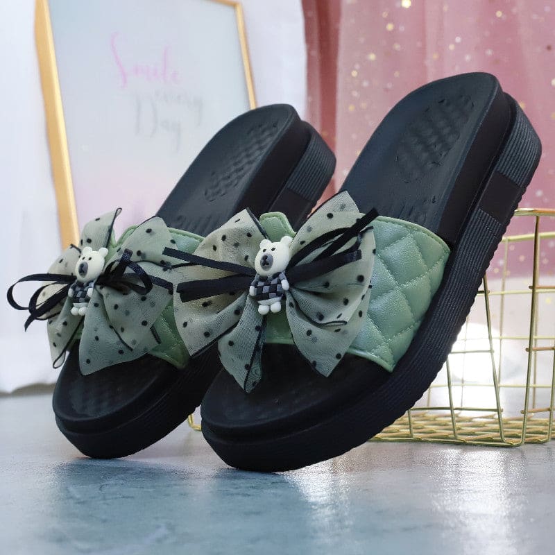 Cute Black Summer Bow with Bear Sandals ON882 - Green / 36 -
