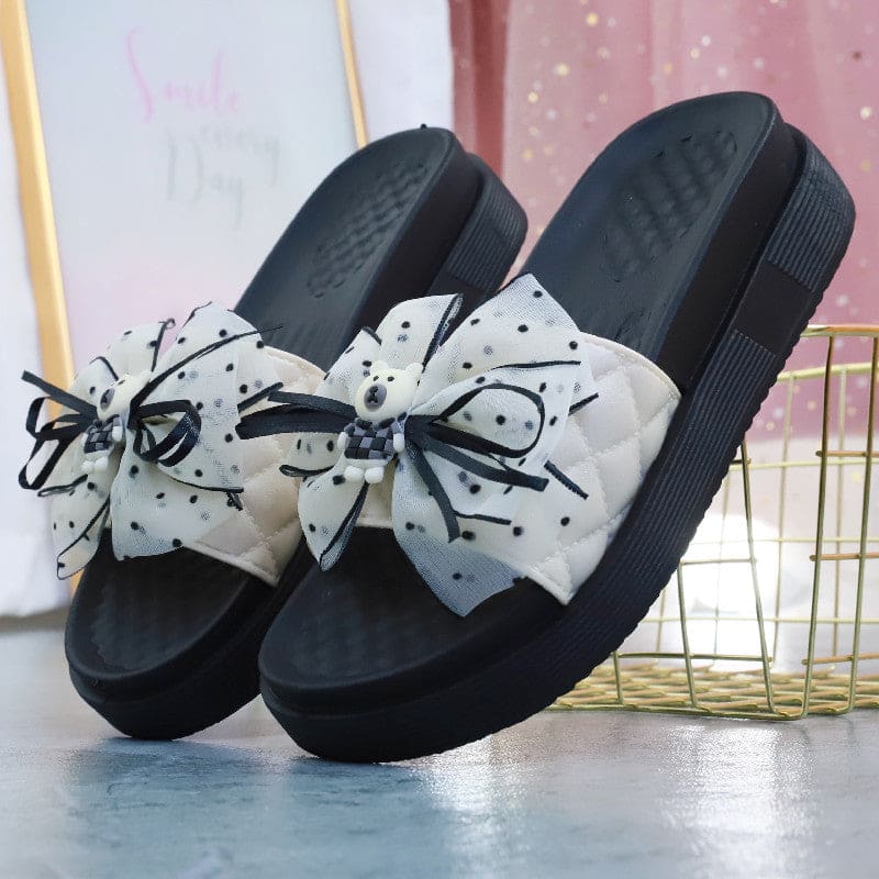 Cute Black Summer Bow with Bear Sandals ON882 - white / 36 -