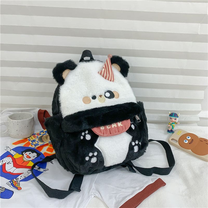 Cute Brown Bear Plush Backpack - Black