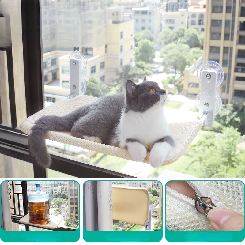 Cute Cat Window Bed Hammock ON702 - Beige /