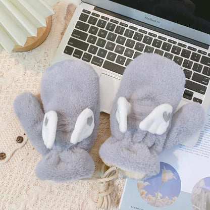 Cute Wings Warm Plush Gloves - Grey