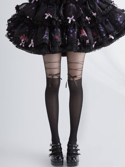 Lace Ribbon Bow Lolita Tights SpreePicky