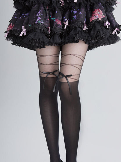 Lace Ribbon Bow Lolita Tights SpreePicky