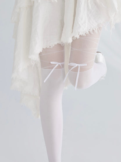 Lace Ribbon Bow Lolita Tights SpreePicky