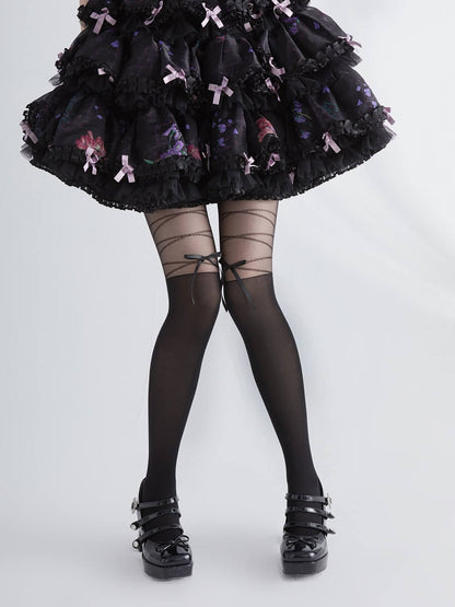 Lace Ribbon Bow Lolita Tights SpreePicky