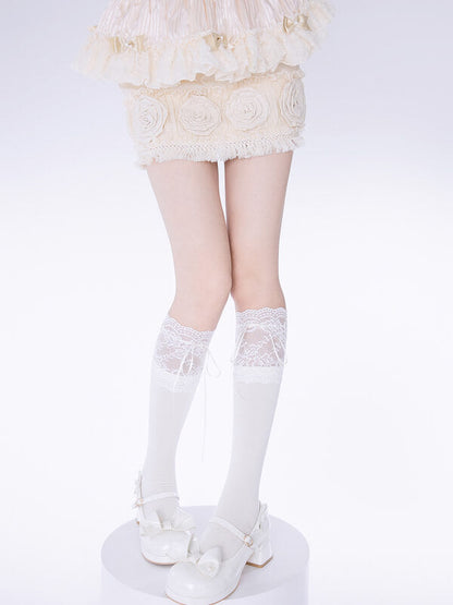 White Patchwork Lace Stockings SpreePicky