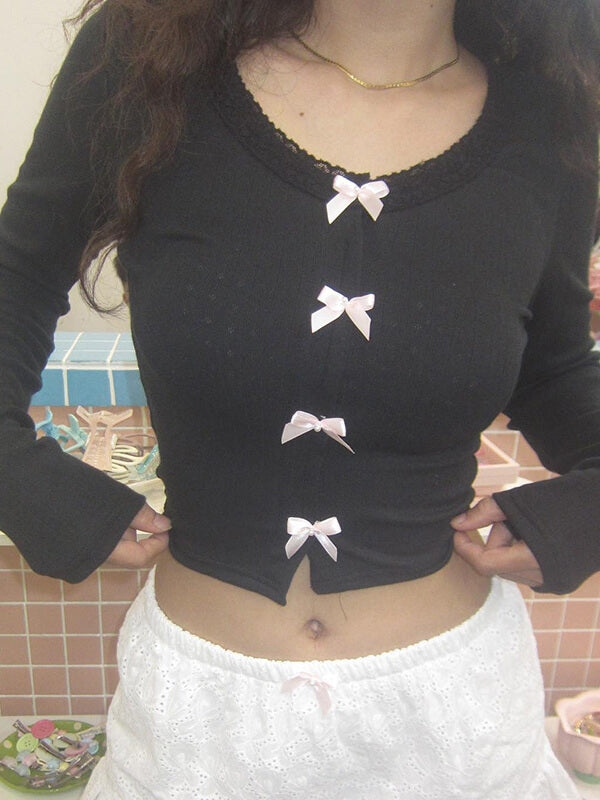 Casual Bow Lace Top SpreePicky