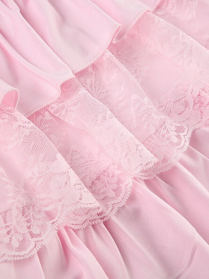 Pink Lace Layered Skirt SpreePicky