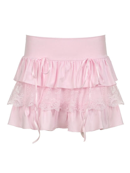 Pink Lace Layered Skirt SpreePicky