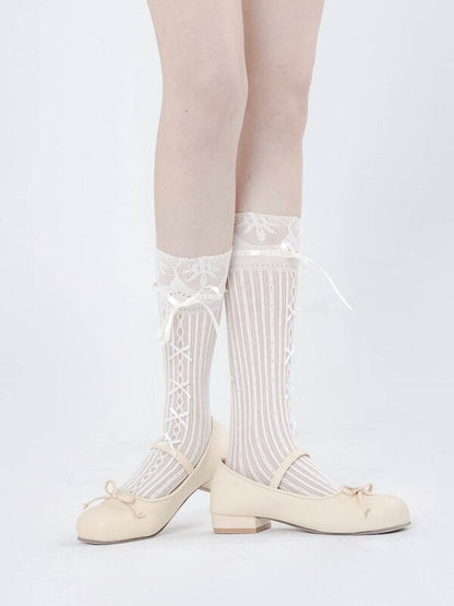 Cute Lace Stripe Bow Stockings SpreePicky