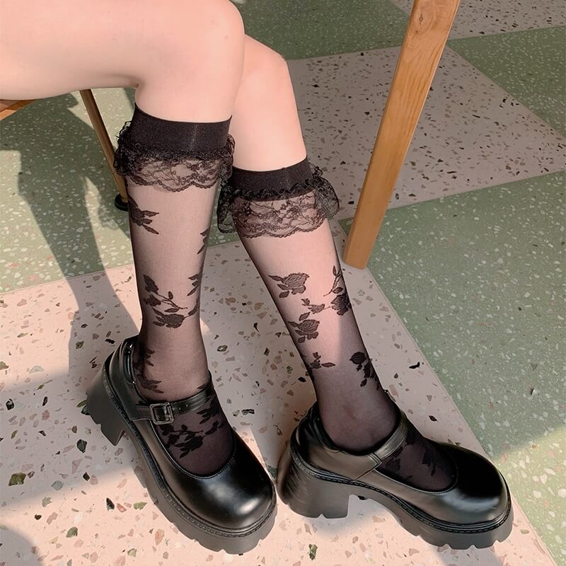 Elegant Lace Flower Lolita Stockings SpreePicky