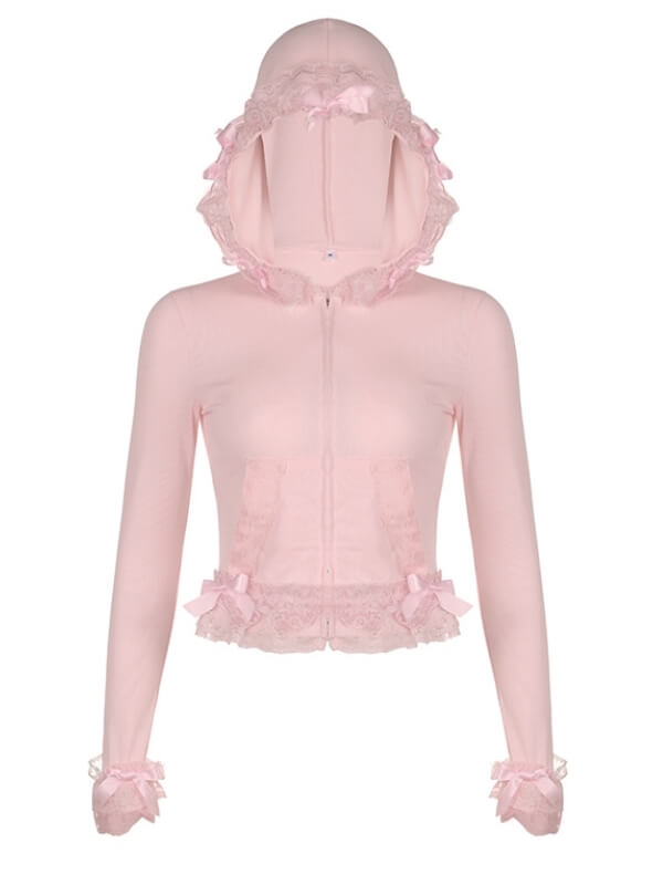 Sweet Pink Lace Hoodie SpreePicky