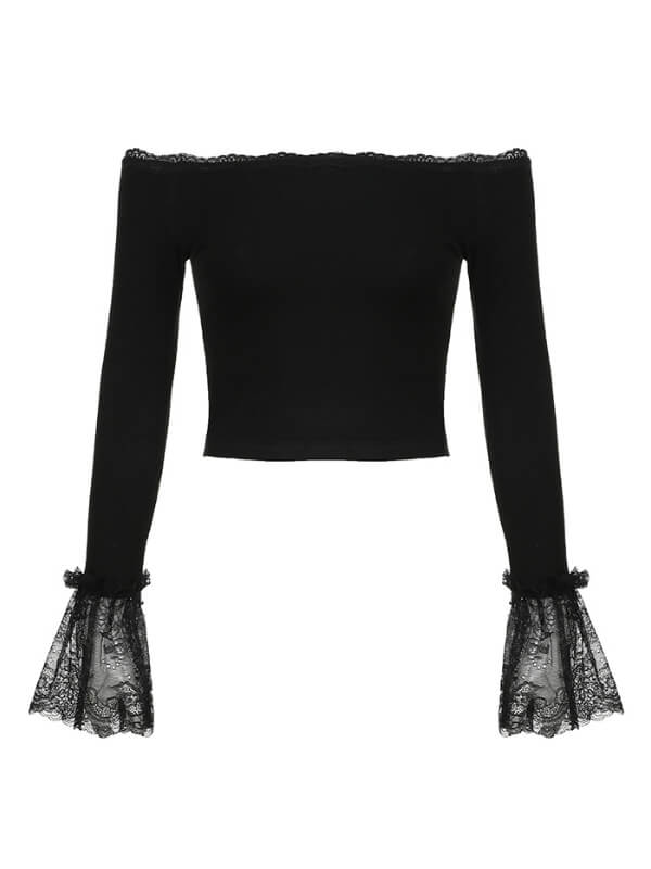 Black Lace Sleeve Top SpreePicky