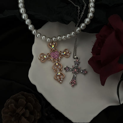 Pearl Cross Diamond Necklace SpreePicky