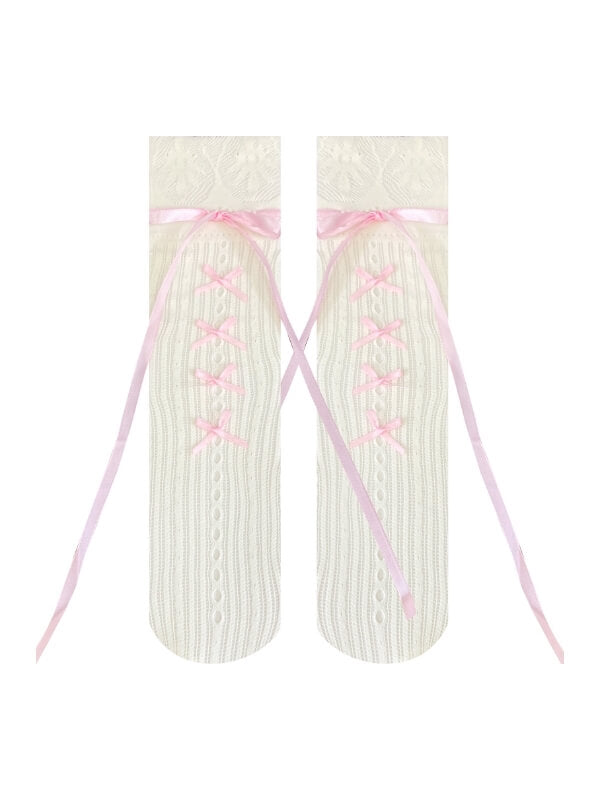 Cute Lace Stripe Bow Stockings SpreePicky