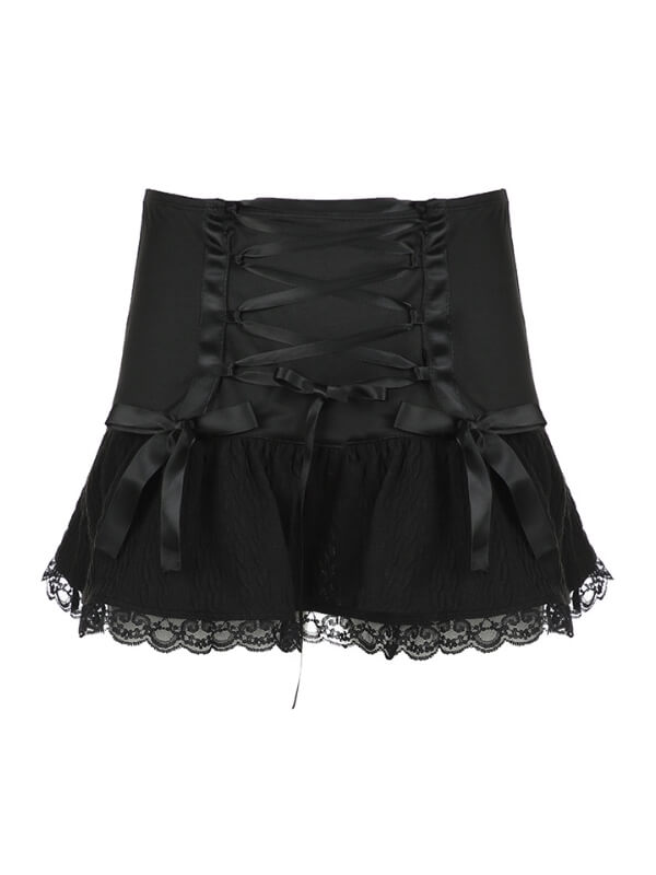 Black Bow Lace Mini Skirt SpreePicky