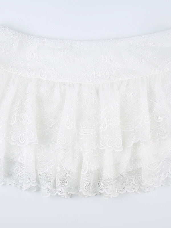 White Elegant Floral Lace Skirt SpreePicky