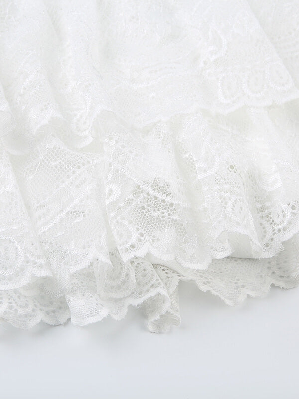 White Elegant Floral Lace Skirt SpreePicky