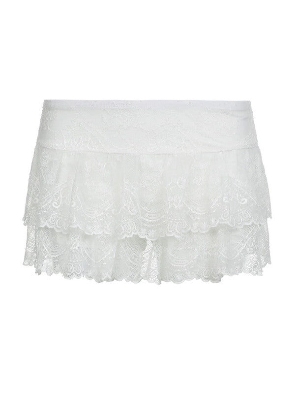 White Elegant Floral Lace Skirt SpreePicky