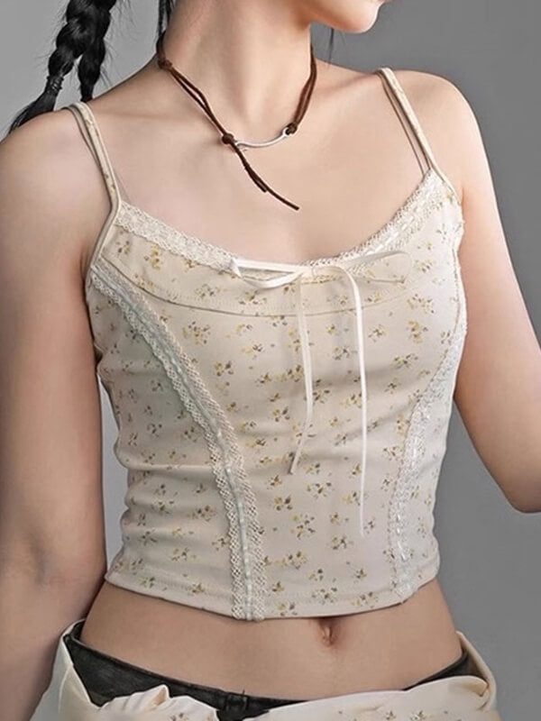 Fun Cami Tops Beige Floral Vintage Cami Top