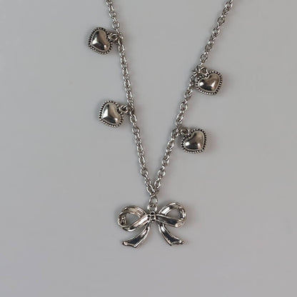 Sliver Heart Bow Necklace SpreePicky