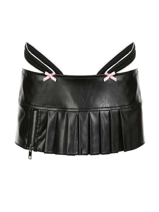 Pink Bow Leather Mini Skirt SpreePicky