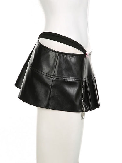 Pink Bow Leather Mini Skirt SpreePicky