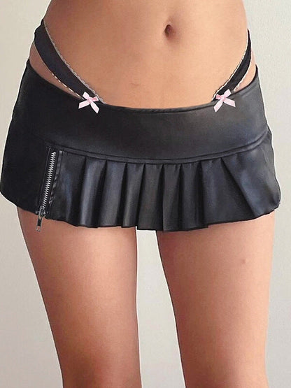 Pink Bow Leather Mini Skirt SpreePicky