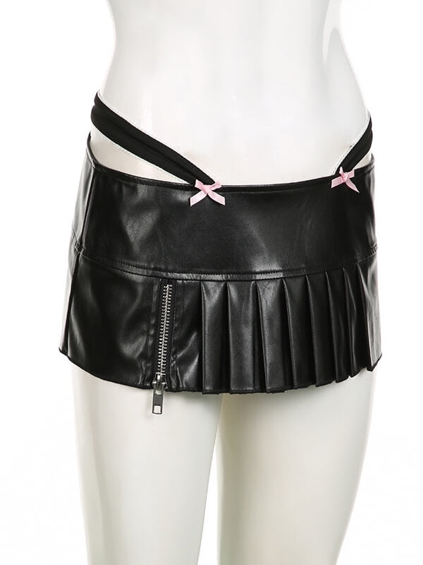 Pink Bow Leather Mini Skirt SpreePicky