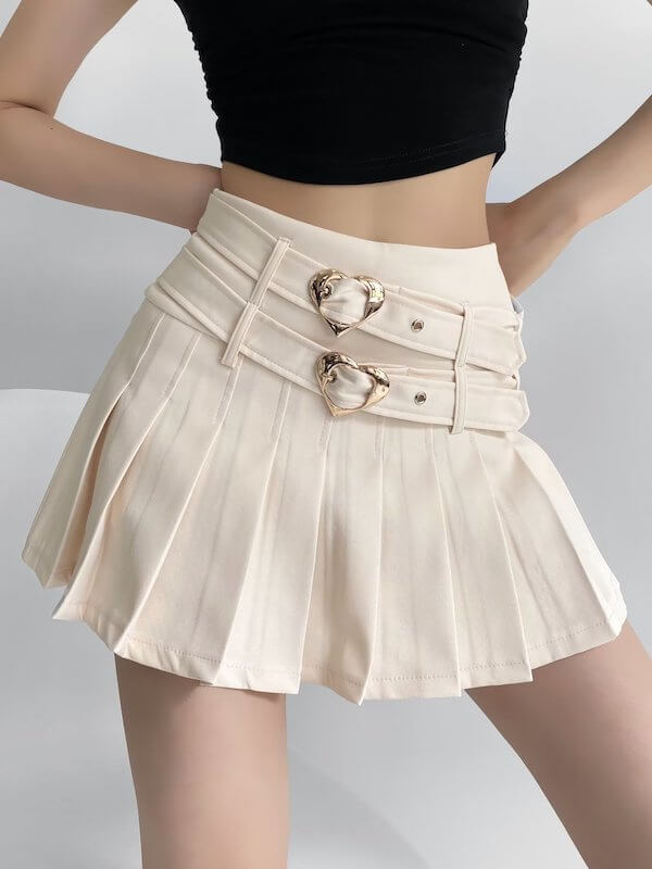 Sweet Double Heart Belts Skirt SpreePicky