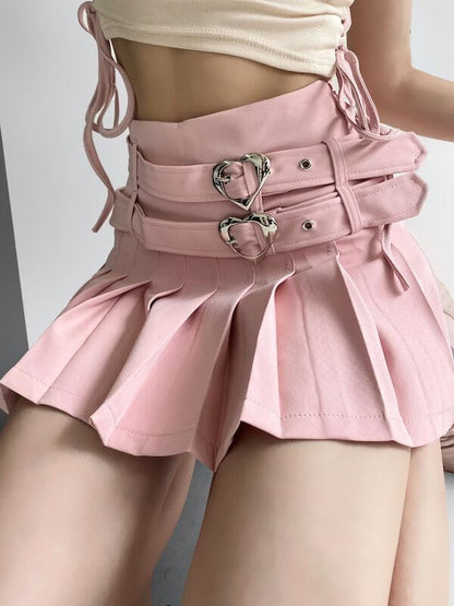 Sweet Double Heart Belts Skirt SpreePicky