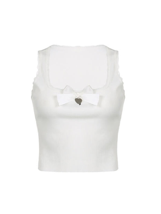 White Heart Bow Lace Top SpreePicky