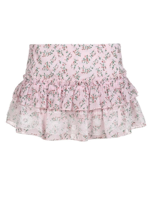 Sweet Pink Flower Lace Skirt SpreePicky