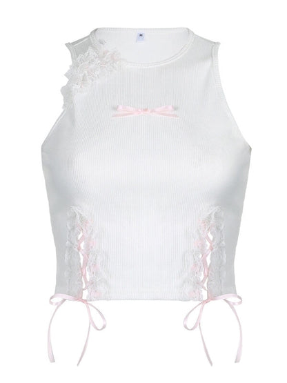 White Ribbon Sleeveless Top SpreePicky