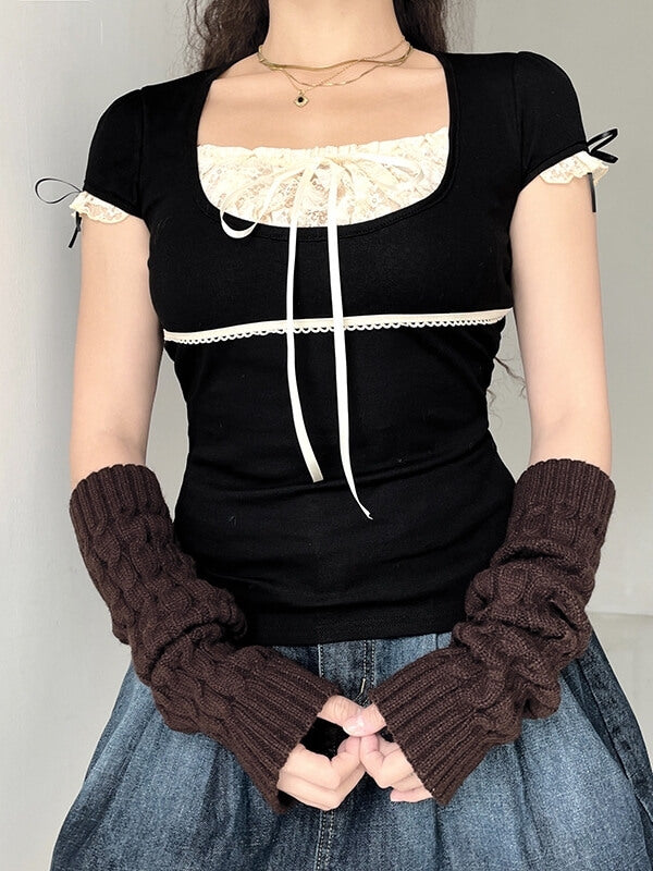 Black Elegant Lace T-shirt SpreePicky