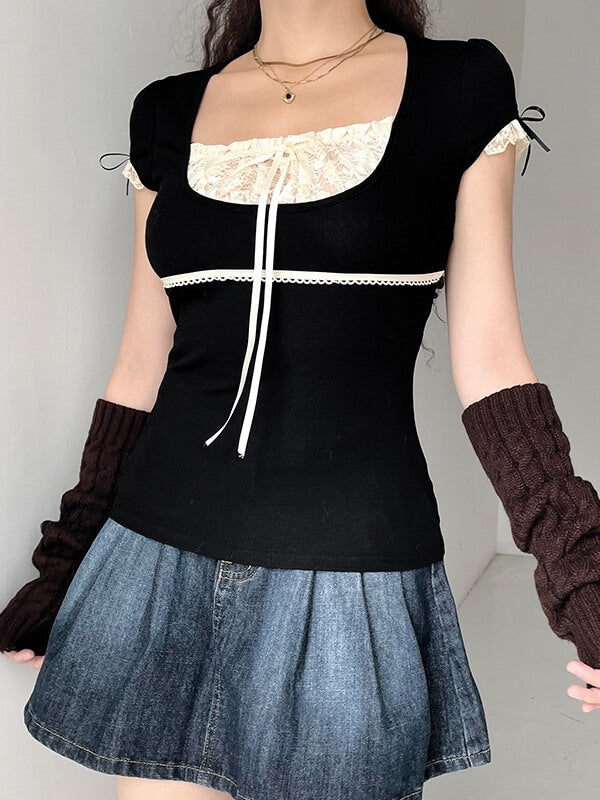 Black Elegant Lace T-shirt SpreePicky