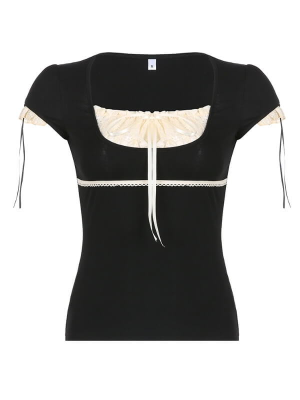 Black Elegant Lace T-shirt SpreePicky