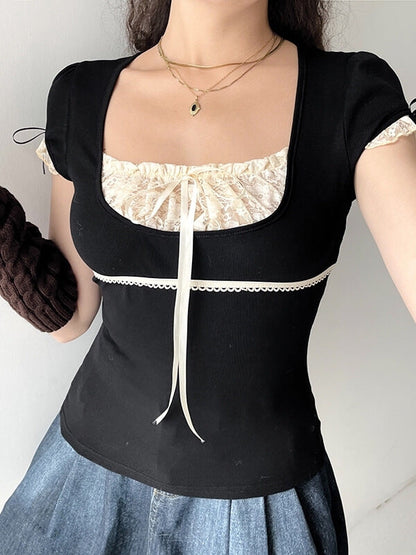 Black Elegant Lace T-shirt SpreePicky