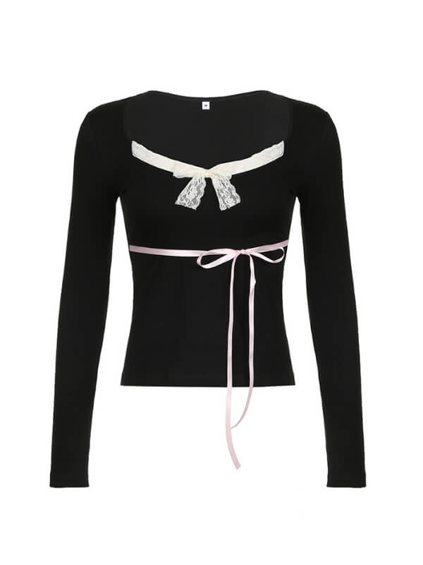 Black Lace Bow Top SpreePicky