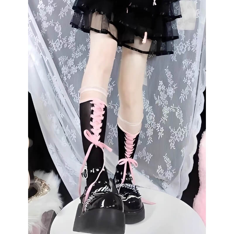 Lolita Lace Ribbon Bandage Stockings SpreePicky